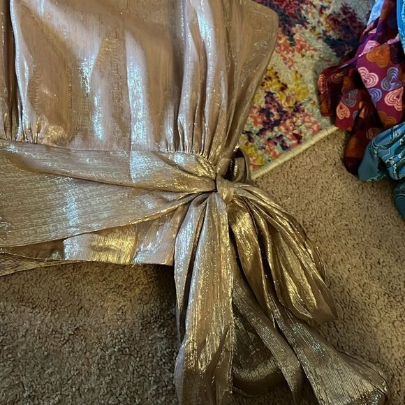 MILLY Women's Metallic Lurex Silk blend Chiffon Lauren Top pink waist tie SZ 6 - Picture 12 of 14